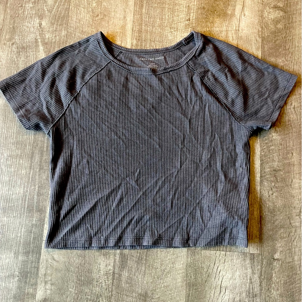 American Eagle crop top waffle knit shirt size large